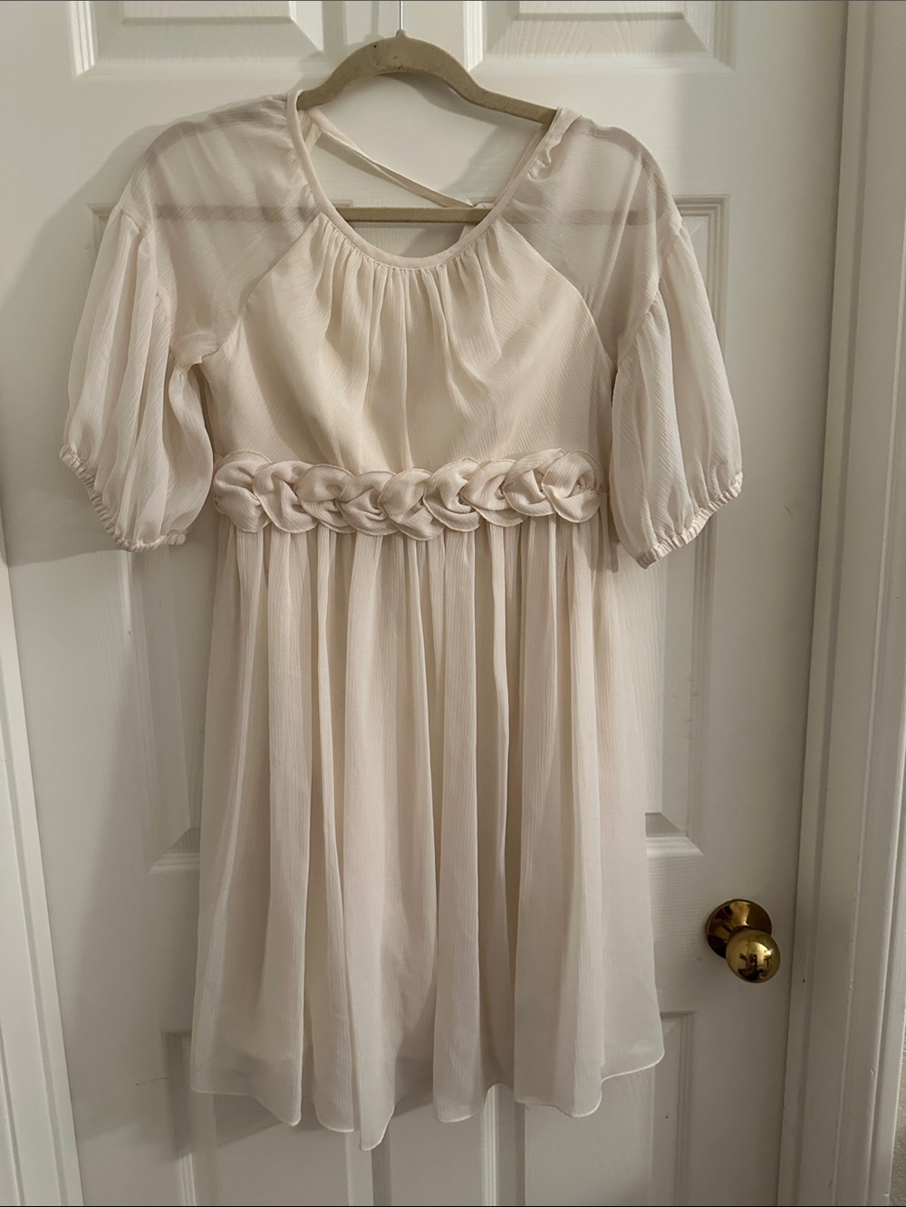 Cream Chiffon Braided-Waist Dress